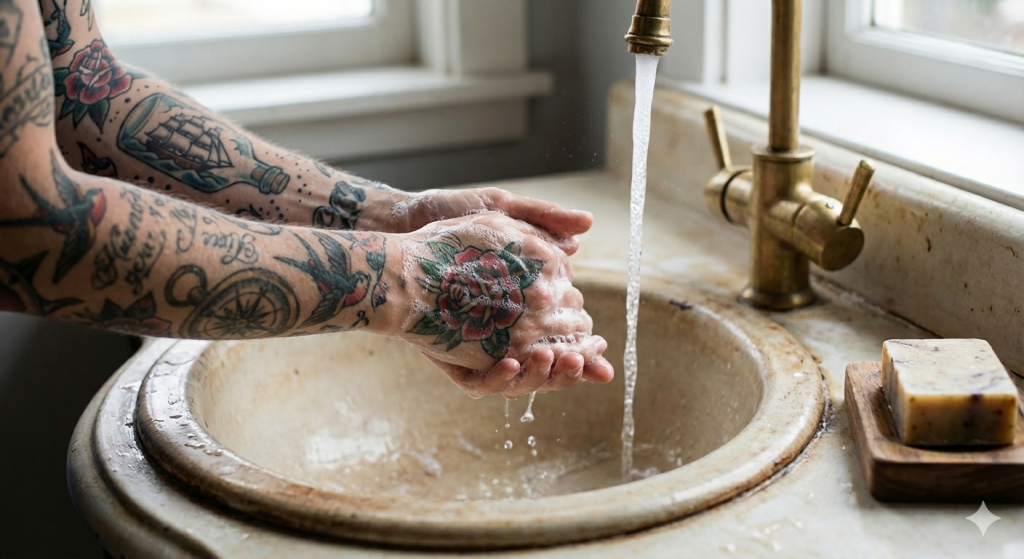 Jabón neutro sin perfume para el cuidado de un tatuaje recién hecho